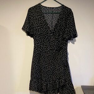 Black and White Polka Dot Wrap Dress